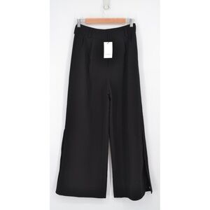 NWT LEHA High Rise Pleated Wide Leg Pant Button Hem Wool Blend in Black Size S